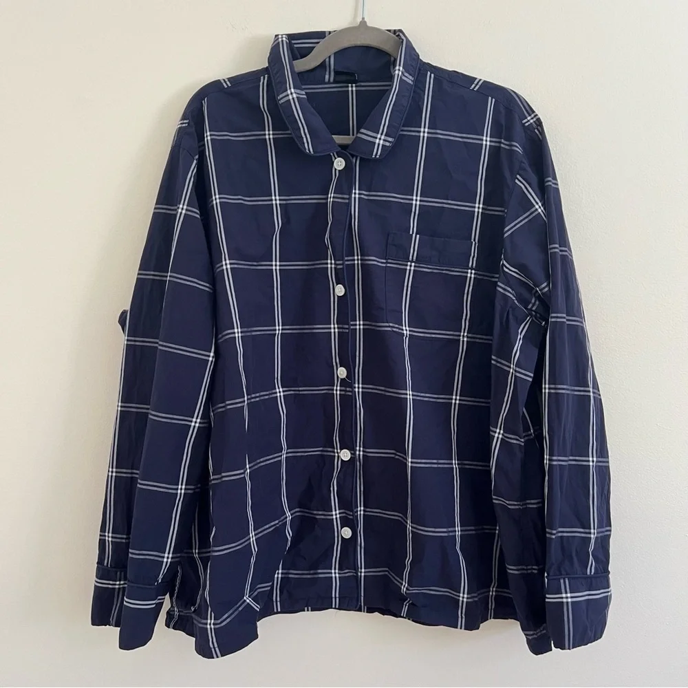 J.Crew Mens Navy‎ Plaid Button Down Shirt Pajama Top Cotton Sleepwear 3X Casual